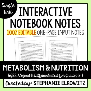 Preview of Metabolism and Nutrition Editable Notes
