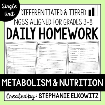 Preview of Metabolism and Nutrition Homework | Printable & Digital