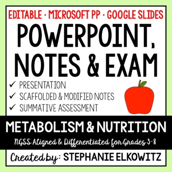 Preview of Metabolism and Nutrition PowerPoint, Notes & Exam - Google Slides