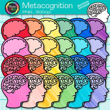 Preview of Metacognition Clipart: Growth Mindset Classroom Clip Art, Transparent PNG B&W