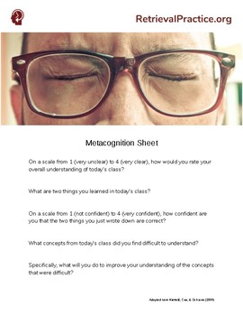Preview of Metacognition Sheet Template
