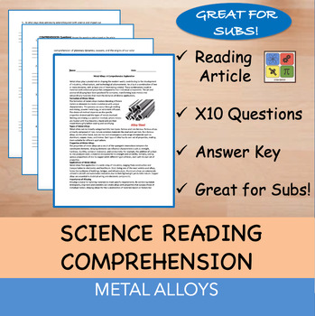 Preview of Metal Alloys  - Reading Passage and x 10 Questions (EDITABLE)