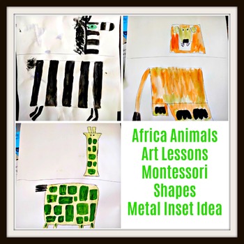 Preview of Metal Inset Lesson Safari Theme 3 Lesson Bundle Lion Zebra Giraffe Drawing