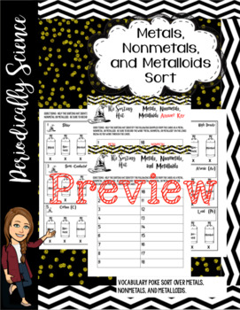 Preview of Metals, Nonmetals, Metalloids Sort Activity (Harry Potter Themed)