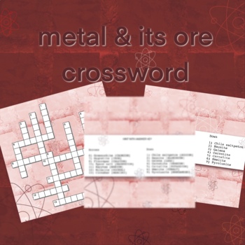 Metals and Its Ore (Crossword) by ScienceQuizTime TPT