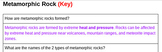 Metamorphic Rock Questions - Student Copy and Key