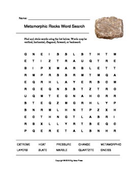 Download Metamorphic Rocks Word Search (Grades 4-5) by Big Ideas Press | TpT