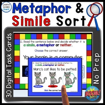 Preview of Metaphor and Simile Sorting Game Digital Boom Cards 