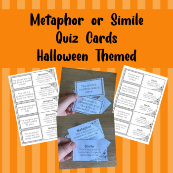 Preview of Metaphor or Simile Quiz Cards - Halloween Themed
