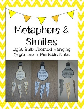 Preview of Metaphors & Similes: Light Bulb Themed Hanging Organizer + Foldable Note