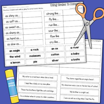 Similes and Metaphors Worksheets and Task Cards Figurative Language