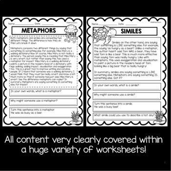 Metaphors and Similes Worksheets by Mini Monsters | TPT