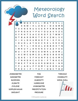 Preview of WEATHER & CLIMATE Vocabulary Word Search Worksheet - 3rd, 4th, 5th, 6th Grade