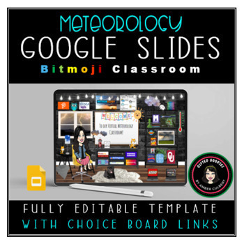 Preview of Meteorology Weather Google Slides Virtual Bitmoji Classroom Choice Board Menu