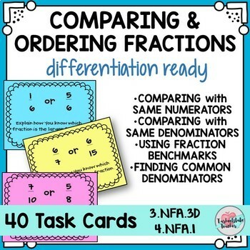 Preview of Comparing and Ordering Fractions Compare Order Task Cards Math Center