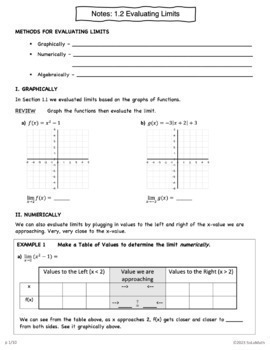 Preview of Methods for Evaluating Limits - Lesson/Guided Notes Parts 1 and 2