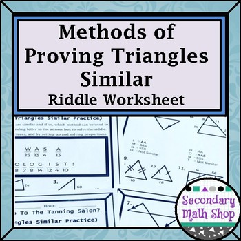 Preview of Methods of Proving Triangles Similar Riddle Practice Worksheet