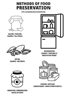 Preview of Methods of food preservation with examples - Coloring Page