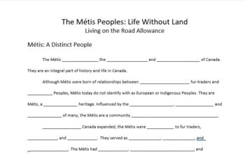 Preview of Metis: Living on the Road Allowance - Worksheet