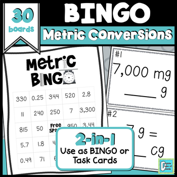Preview of Metric Conversion Activities BINGO and Task Cards 5th Grade