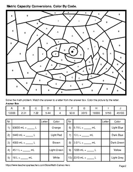 Metric Capacity Conversions - Coloring Pages | Color by Code | TPT