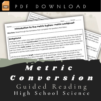 Preview of Metric Conversion Guided Reading- Introduction (PDF)