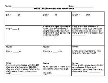 Preview of Metric Conversion Practice with Mixed Review