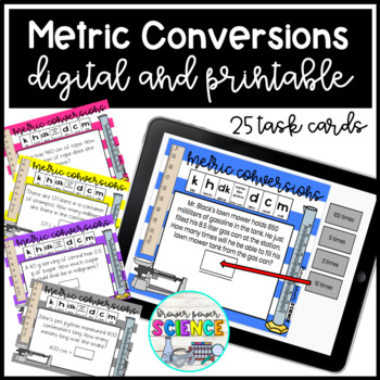 Preview of Metric Conversions Task Cards Digital and Printable