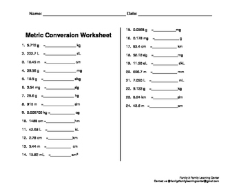 Preview of Metric Conversion Worksheet
