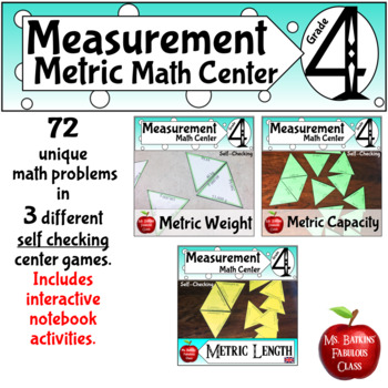 Preview of Metric System Measurement Conversion Bundle Self Checking Math Center Activities