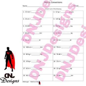 Preview of Metric Conversions Printable/Handout/Homework