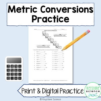 Preview of Basic Metric Conversion Practice Problems and Chart Worksheet with Answer Key
