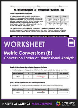 Preview of Metric Conversions by Factors Fractions or Dimensional Analysis Worksheet
