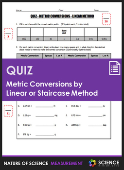 Preview of Metric Conversions by Linear or Staircase Method Quiz