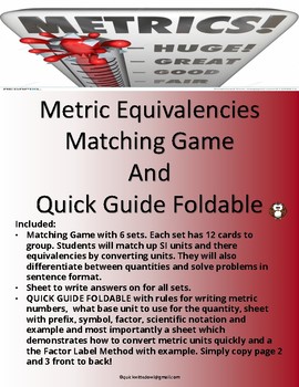 Preview of Metric Equivalencies Matching Game And Quick Metric Conversion Guide Foldable