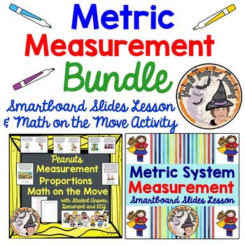 Preview of Metric Measurement Activity Smartboard Lesson Math on the Move BUNDLE