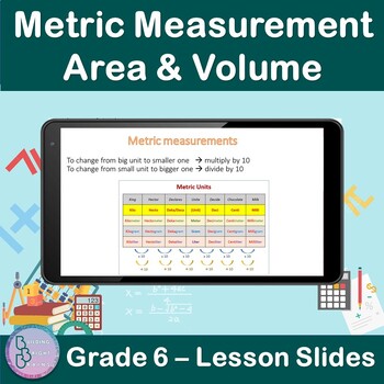 Preview of Metric Measurement Area and Volume | 6th Grade PowerPoint Lesson Slides