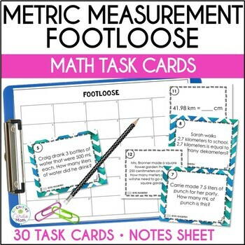 Preview of Metric Measurement Conversions 4th, 5th, 6th Grade Math Task Cards Activity
