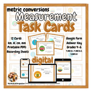 Preview of Metric Measurement Conversions | Math Task Cards | Print or Digital