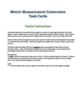 Preview of Metric Measurement Conversions Task Cards