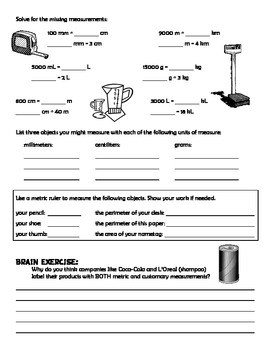 Metric Measurements Checkup by JennyG by Jenny G | TpT