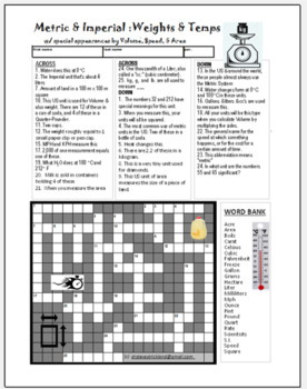 Preview of Metric System CROSSWORD PUZZLE #1   Weights & Temps  STEM