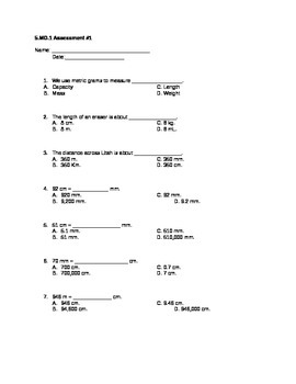 Preview of Metric System Conversion Assessment