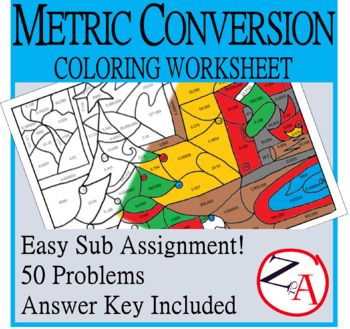 Preview of Metric System Practice Coloring Worksheet (Christmas Scene)