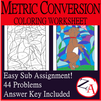 Preview of Metric System Practice Coloring Worksheet (Dog)