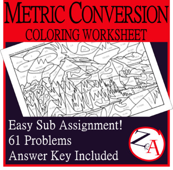 Preview of Metric System Practice Coloring Worksheet (Mountain)