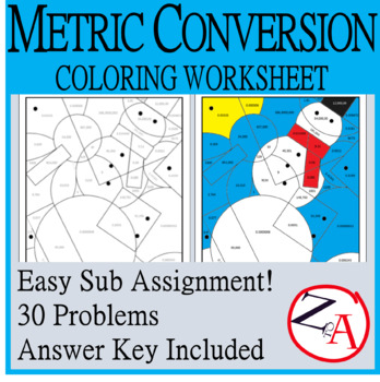 Preview of Metric System Practice Coloring Worksheet (Snowman)
