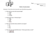 Metric System Quiz for Middle School