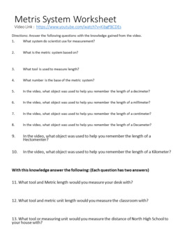 Preview of Metric System Worksheet 