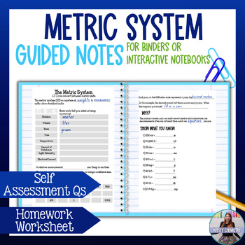 Preview of Metric System Lesson and Guided Notes with Conversions Practice Worksheet